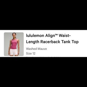 Lululemon Align Waist Length Racerback Tank Top